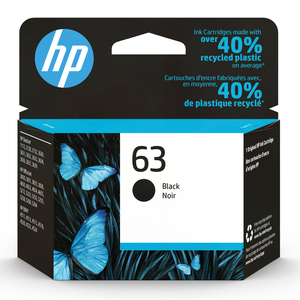 HP Cartouche Jet d'encre Originale Noire (190 pages)  - 63 - F6U62AN